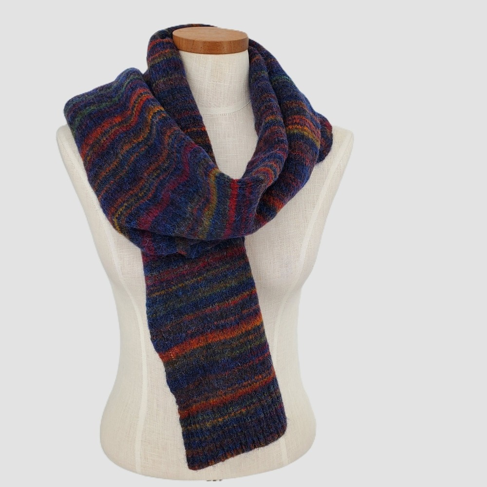 Outerknown Striped Knit Scarf Unisex Blue Orange Red Multi OS Wool Alpaca Blend